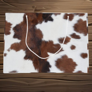 cow hide brown white  large gift bag