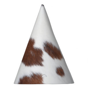 cow hide brown white party hat
