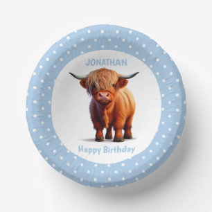 Cow Highland Blue Birthday Paper Plate