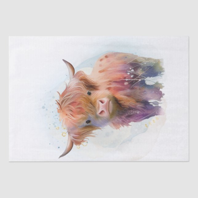Cow Highland Farm Watercolor Tissue Paper (Front)