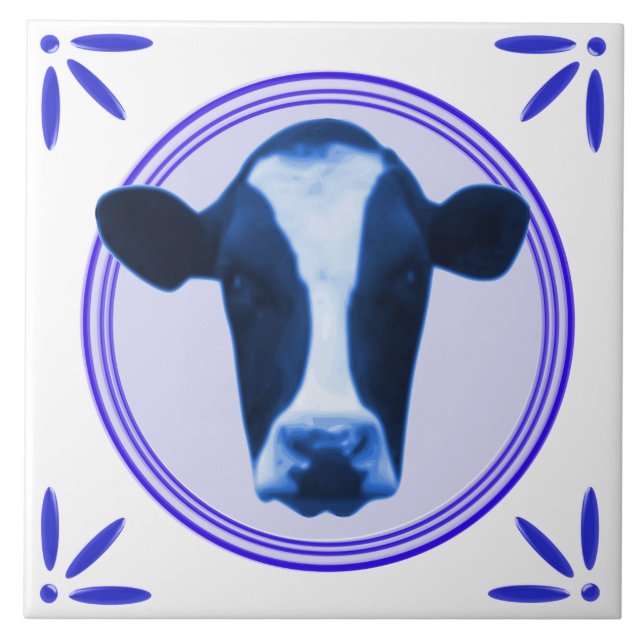 Cow Holland Delftware-Delft-Blue-Look Printed Tile (Front)