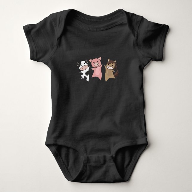 Cow Horse Pig Farm Cute Animals For Kids Baby Bodysuit (Front)