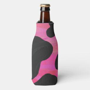 Cow Hot Pink and Black Print Bottle Cooler