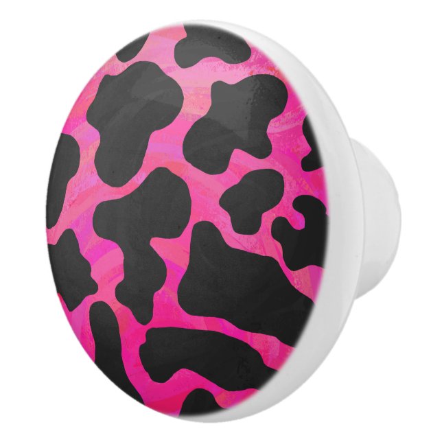 Cow Hot Pink and Black Print Ceramic Knob (Right)