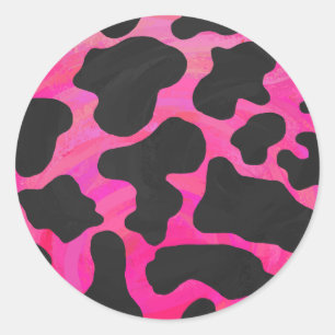 Cow Hot Pink and Black Print Classic Round Sticker