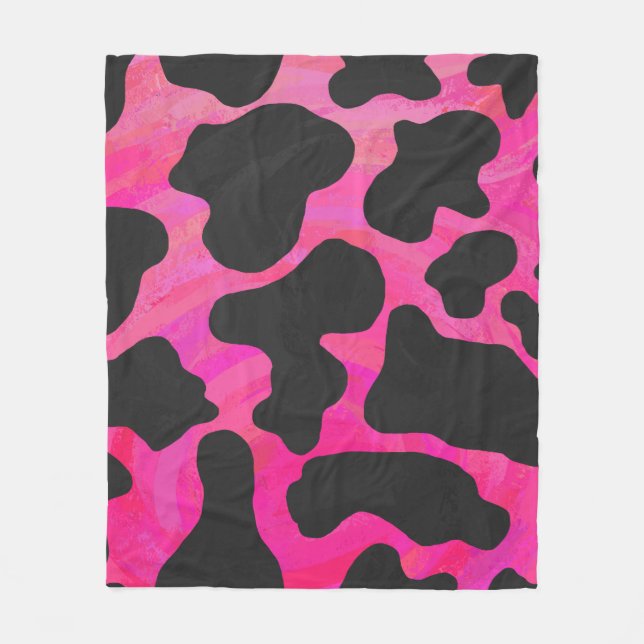 Cow Hot Pink and Black Print Fleece Blanket (Front)