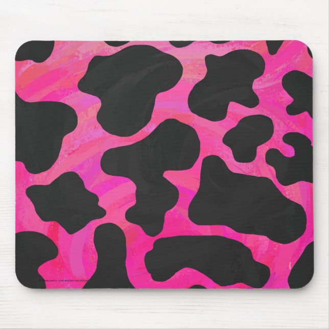 Cow Hot Pink and Black Print Mouse Pad (Front)