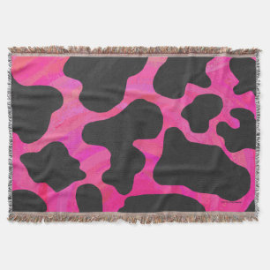 Cow Hot Pink and Black Print Throw Blanket