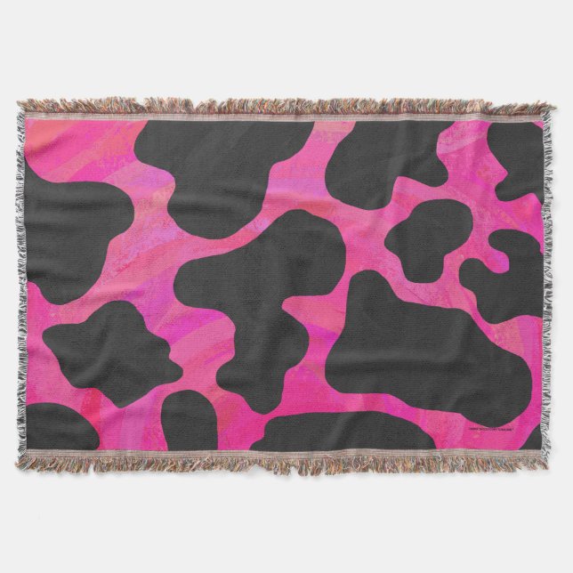 Cow Hot Pink and Black Print Throw Blanket (Front)