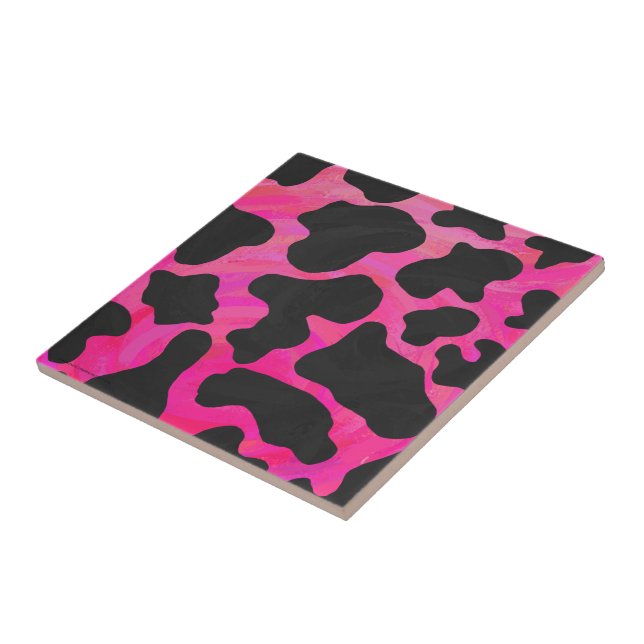 Cow Hot Pink and Black Print Tile (Side)