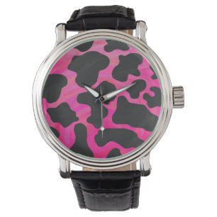 Cow Hot Pink and Black Print Watch