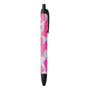 Cow Hot Pink and White Print Black Ink Pen