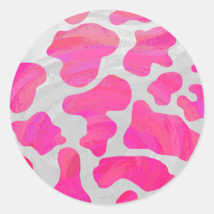 Cow Hot Pink and White Print Classic Round Sticker