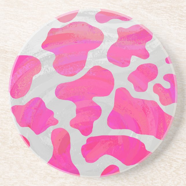 Cow Hot Pink and White Print Coaster (Front)