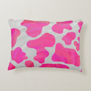 Cow Hot Pink and White Print Decorative Cushion