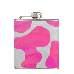 Cow Hot Pink and White Print Hip Flask