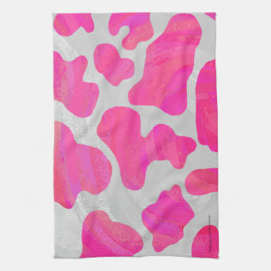 Cow Hot Pink and White Print Tea Towel