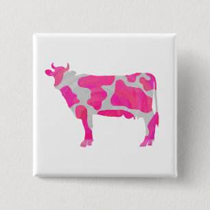 Cow Hot Pink and White Silhouette 15 Cm Square Badge