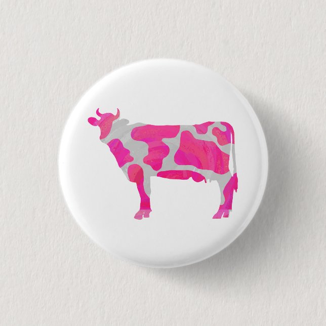 Cow Hot Pink and White Silhouette 3 Cm Round Badge (Front)