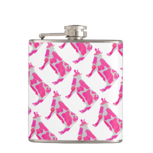 Cow Hot Pink and White Silhouette Hip Flask