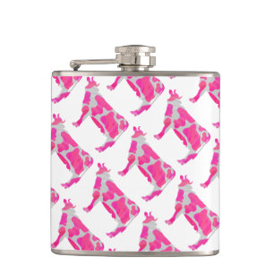 Cow Hot Pink and White Silhouette Hip Flask