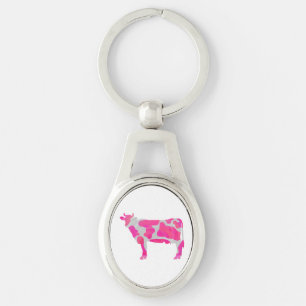 Cow Hot Pink and White Silhouette Key Ring