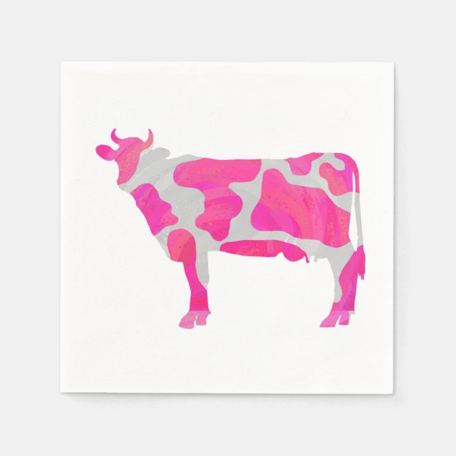 Cow Hot Pink and White Silhouette Napkin (Front)