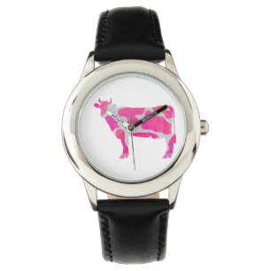 Cow Hot Pink and White Silhouette Watch