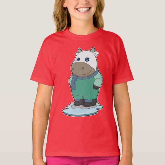 Cow Ice skating Ice skates T-Shirt (Front)