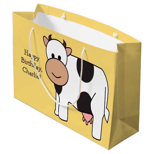Cow illustration custom text gift bag (Back Angled)