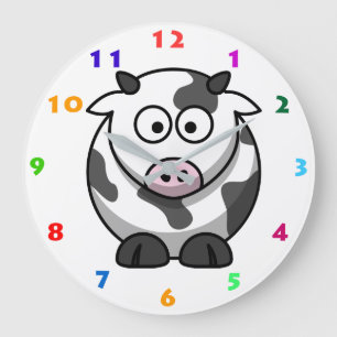 COW ILLUSTRATION WITH COLORFUL NUMBERS FOR KIDS LARGE CLOCK