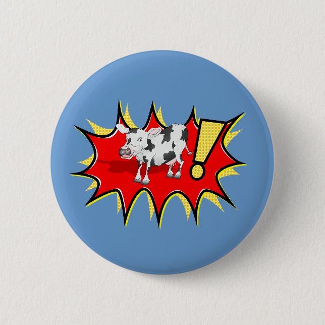 Cow in a KAPOW starburst 6 Cm Round Badge (Front)
