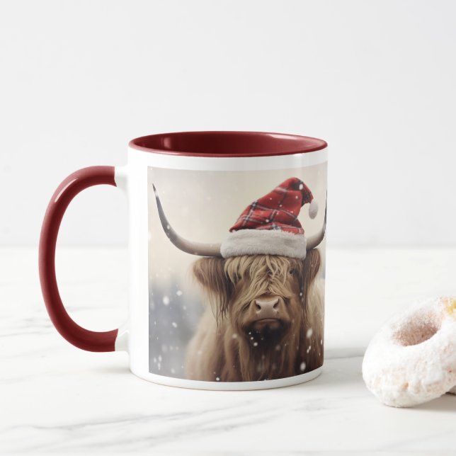 Cow in a Santa Hat Christmas Holiday Mug (With Donut)