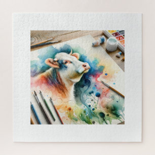 Cow in a Serene Meadow 160724AREF228 - Watercolor Jigsaw Puzzle