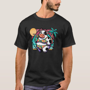Cow In Bathing Suit With Drink At Sunset Beach T-Shirt
