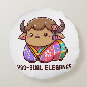 Cow in Elegance in Highland Round Cushion