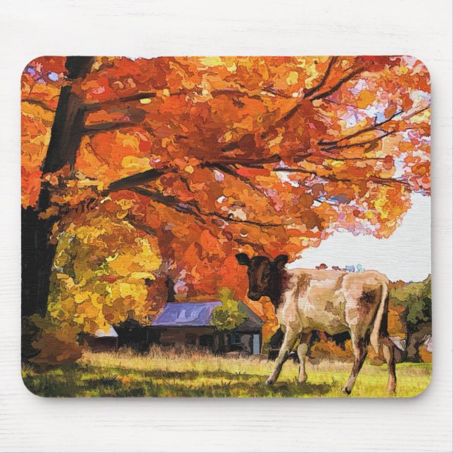 Cow in Fall Mouse Pad (Front)