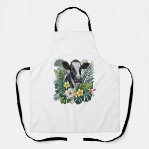 Cow in Floral Jungle Png, Tropical Cow Apron