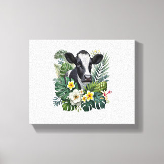 Cow in Floral Jungle Png, Tropical Cow Canvas Print