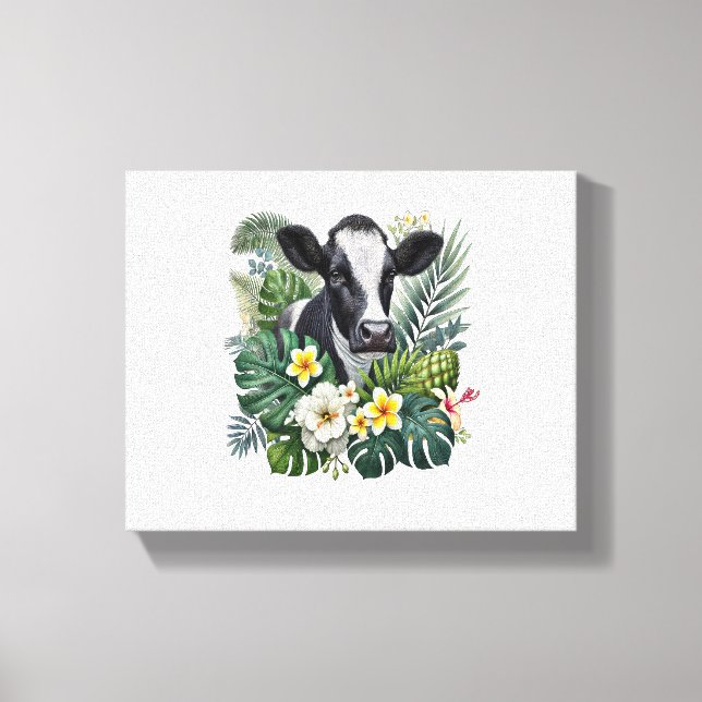 Cow in Floral Jungle Png, Tropical Cow Canvas Print (Front)