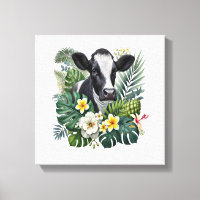 Cow in Floral Jungle Png, Tropical Cow