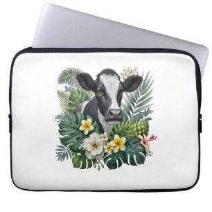 Cow in Floral Jungle Png, Tropical Cow Laptop Sleeve