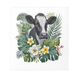 Cow in Floral Jungle Png, Tropical Cow Notepad
