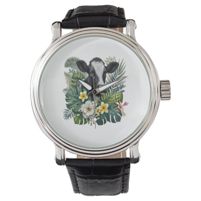 Cow in Floral Jungle Png, Tropical Cow Watch (Front)