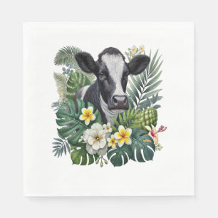 Cow in Floral Jungle , Tropical Cow Napkin
