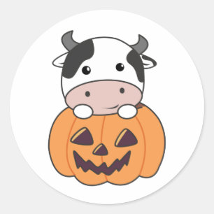 Cow In Pumpkin Cute Cows Happy Halloween Classic R Round Sticker