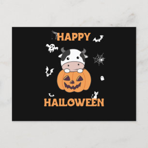 Cow In Pumpkin Cute Cows Happy Halloween Postcard