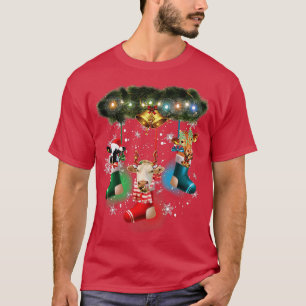 Cow in Socks Reindeer Hat Funny Cow Santa Claus Ch T-Shirt