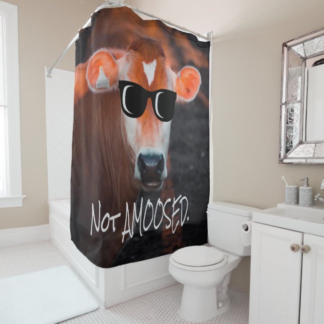 Cow in Sunglasses Not aMOOsed Cute Funny Shower Curtain (In Situ)
