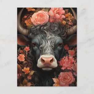 Cow in the Pink Flowers Postcard